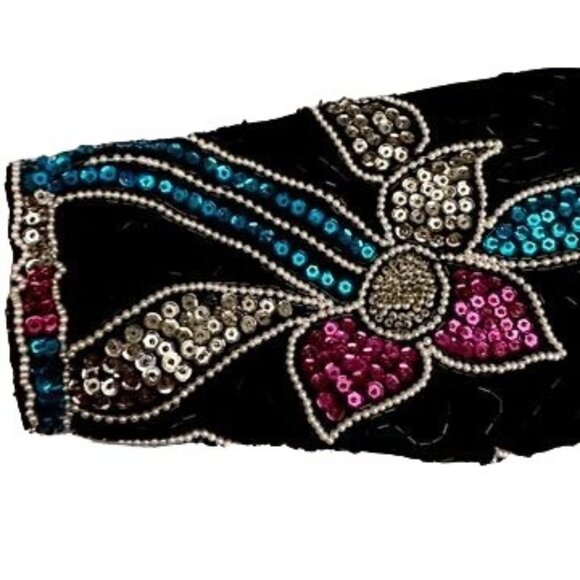 NWT Vintage Black Sequin Beaded Floral Jacket 100% Silk Size Large by Stenay - Picture 7 of 14